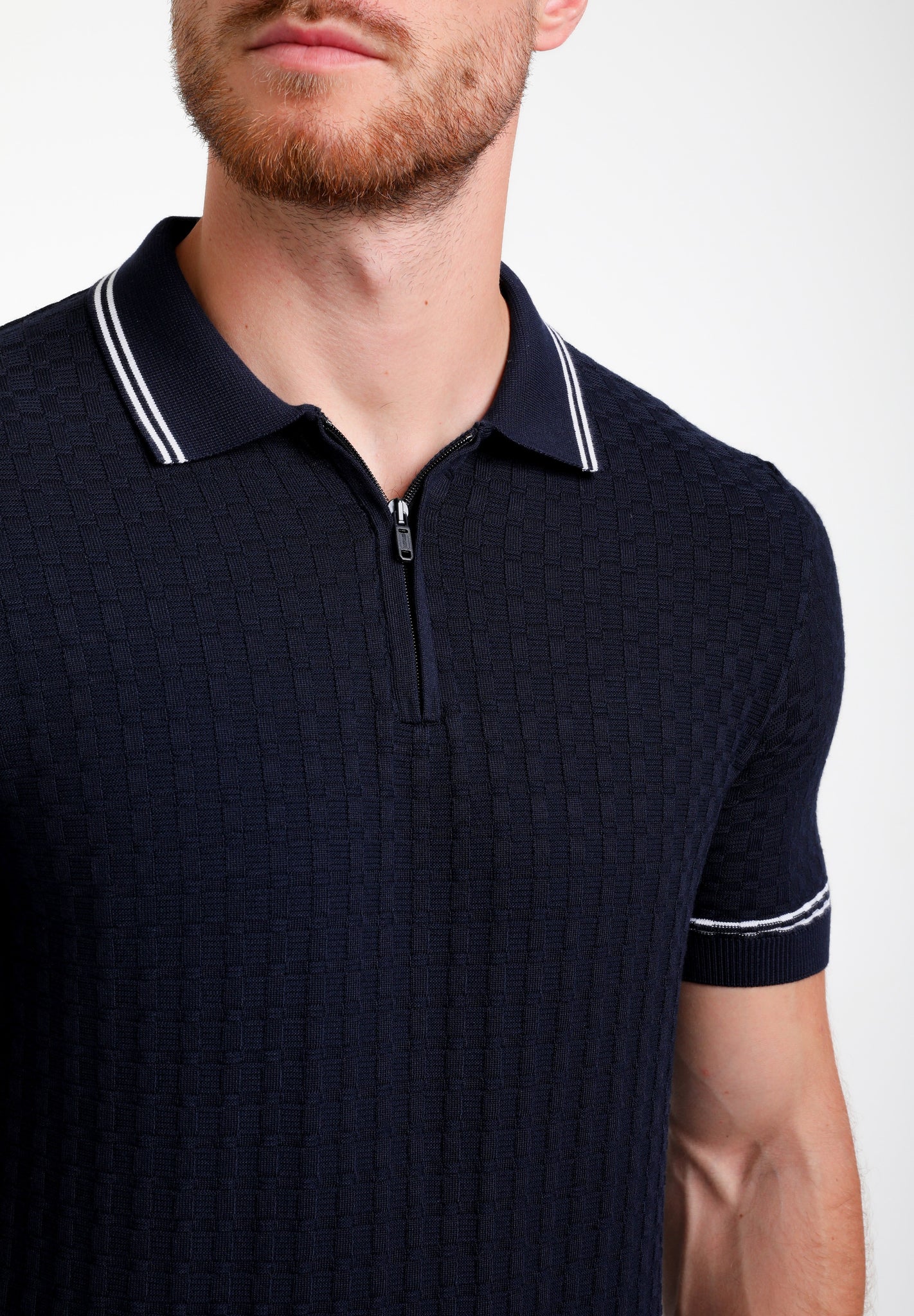 Knitted Polo with zipper | Navy