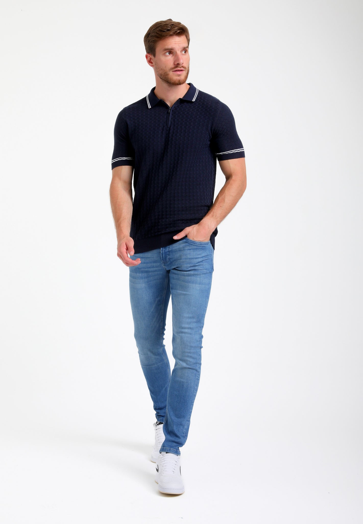 Knitted Polo with zipper | Navy