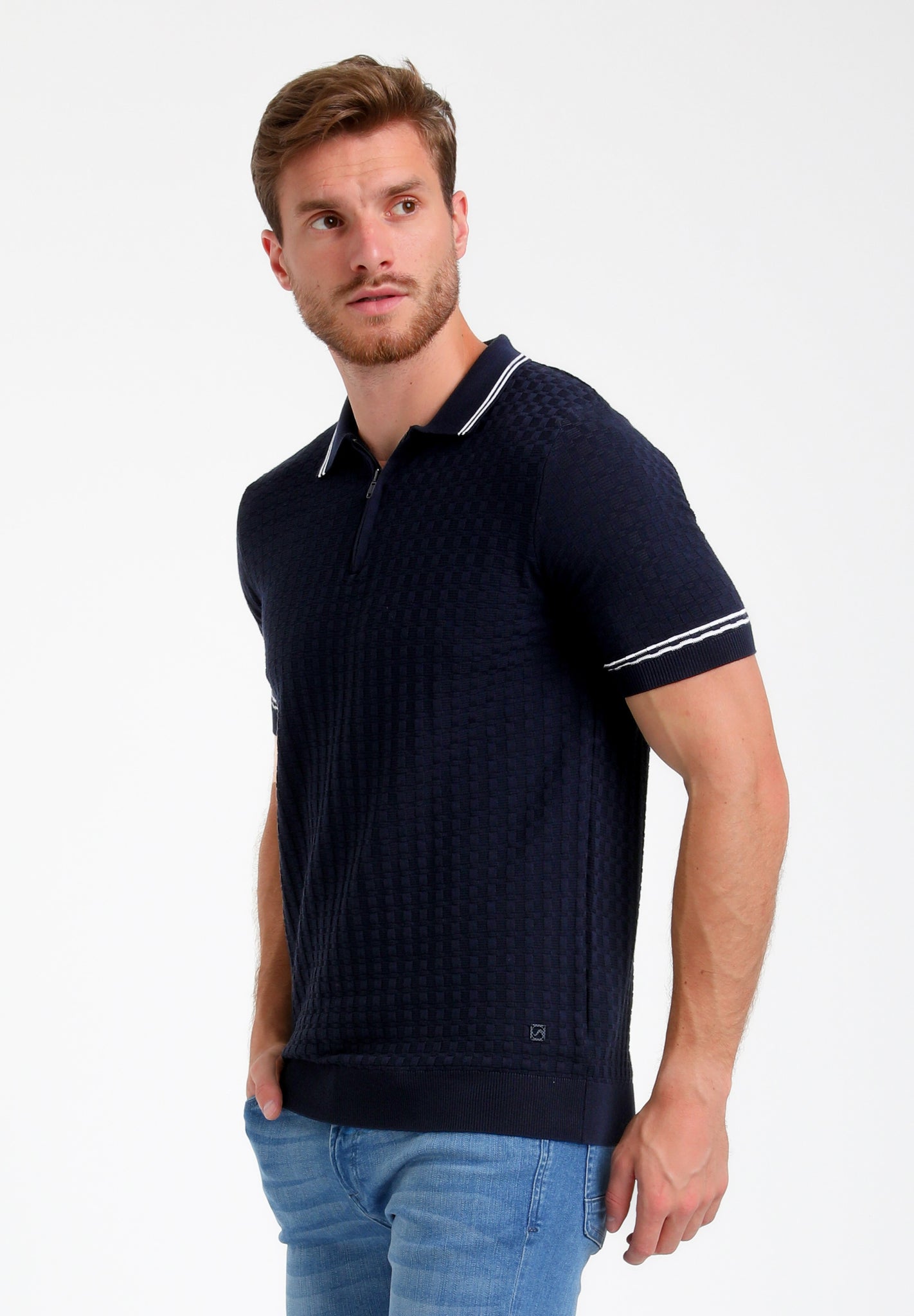 Knitted Polo with zipper | Navy