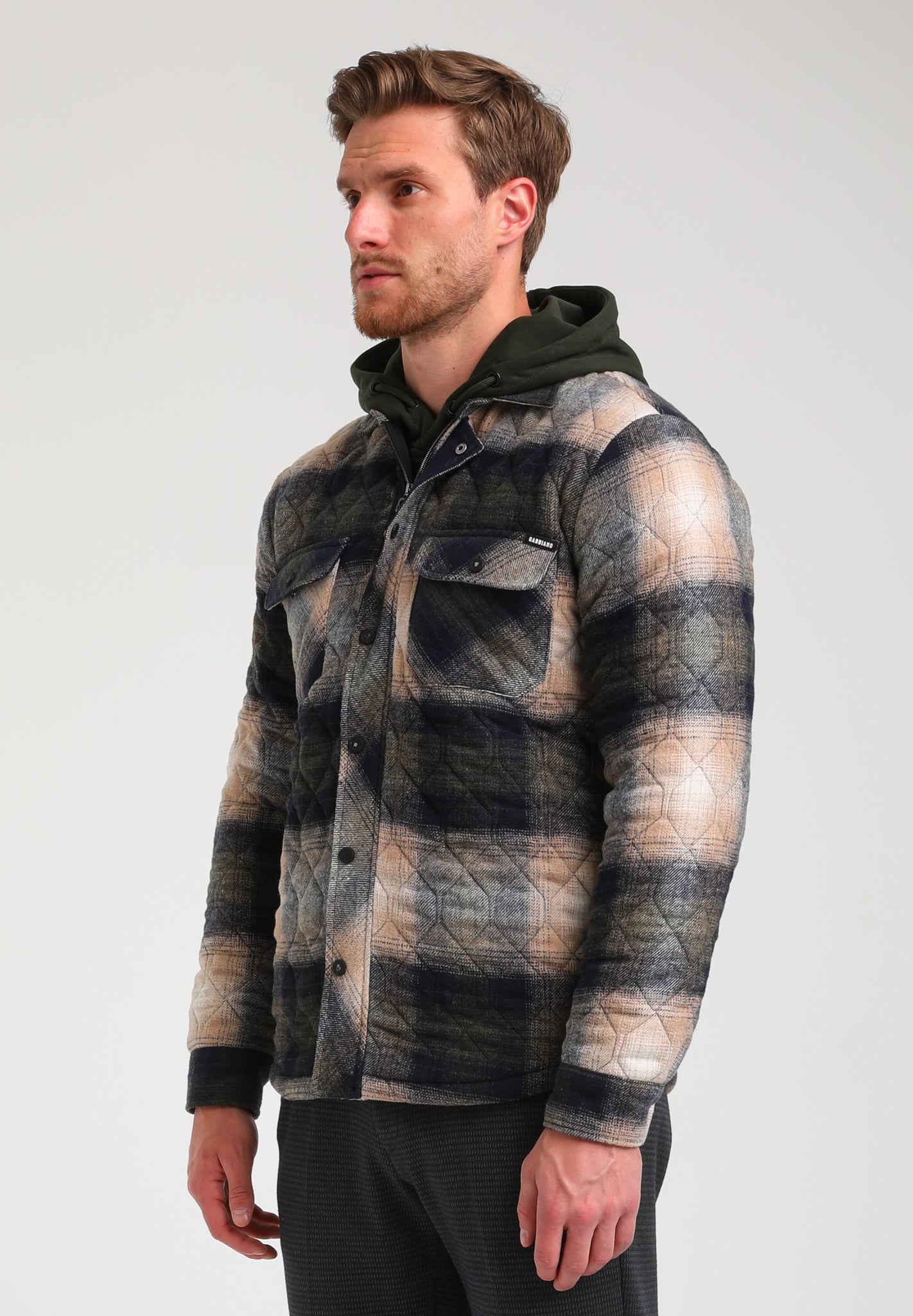 Geruiten flannel gewatteerde vest | Khaki Brown