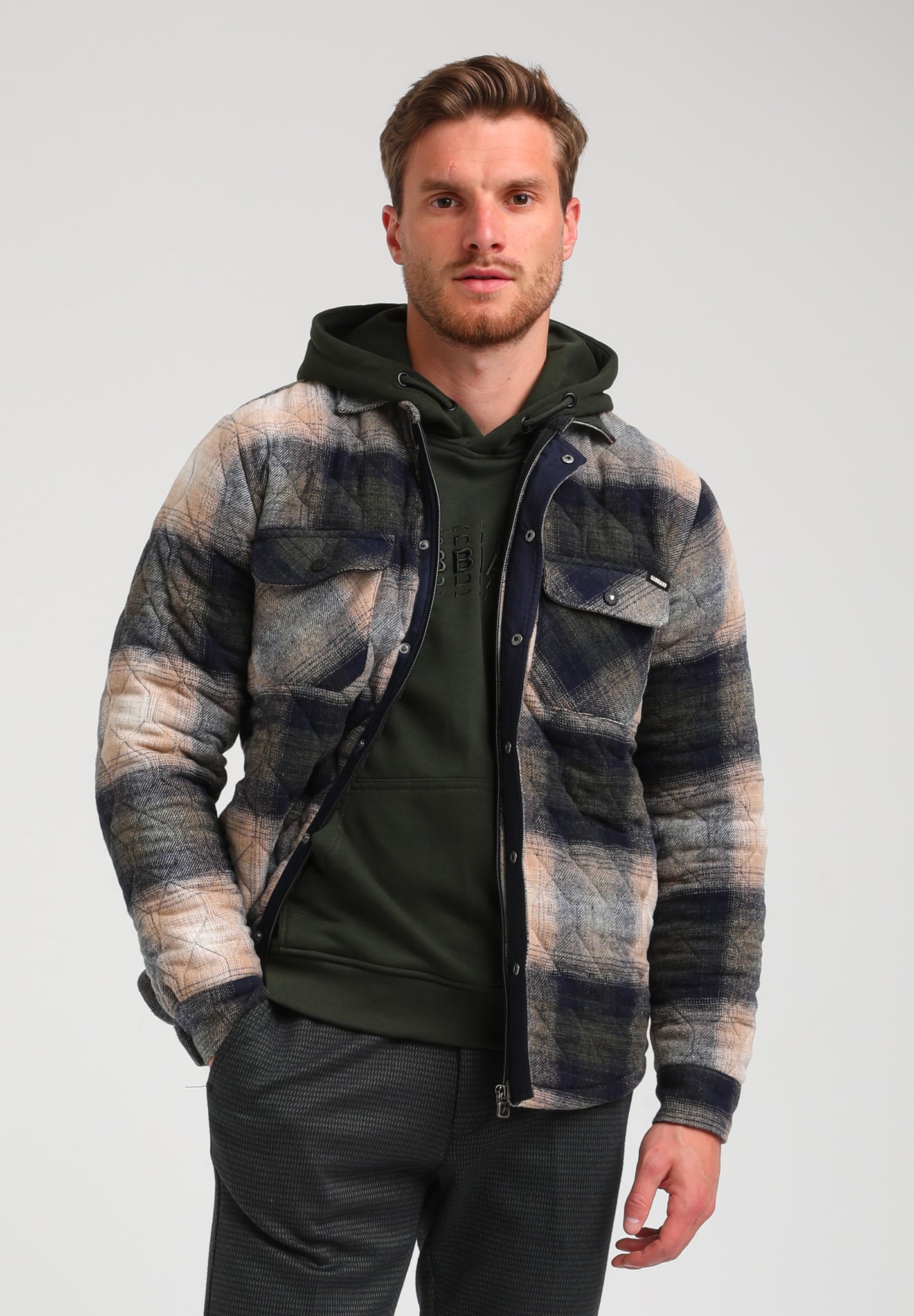 Geruiten flannel gewatteerde vest | Khaki Brown