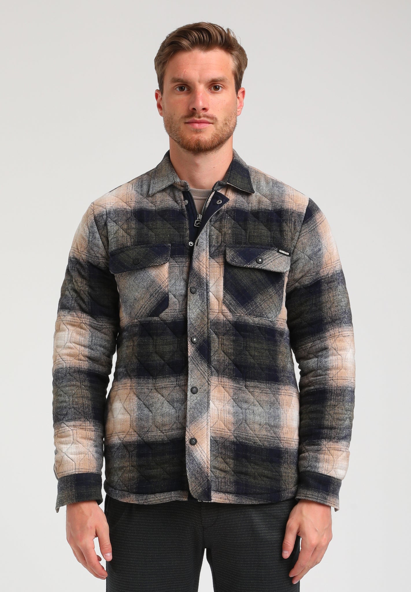 Geruiten flannel gewatteerde vest | Khaki Brown