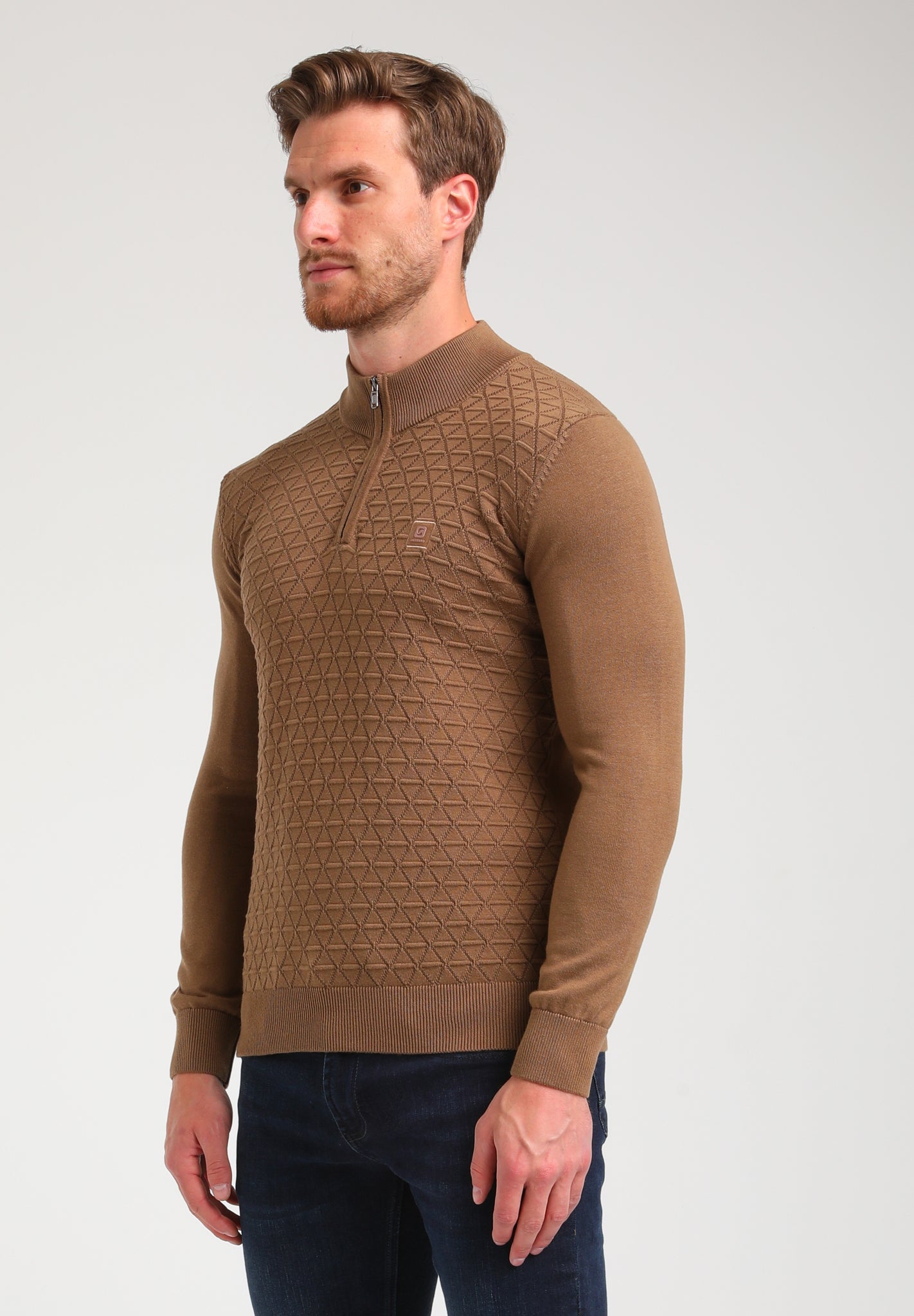 Structuur knit hoge kraag | Khaki Brown